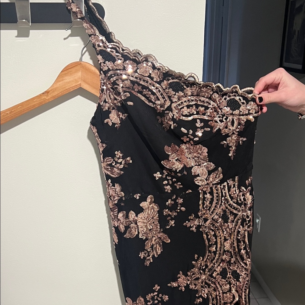 Elegant Black and Gold Embellished Dress